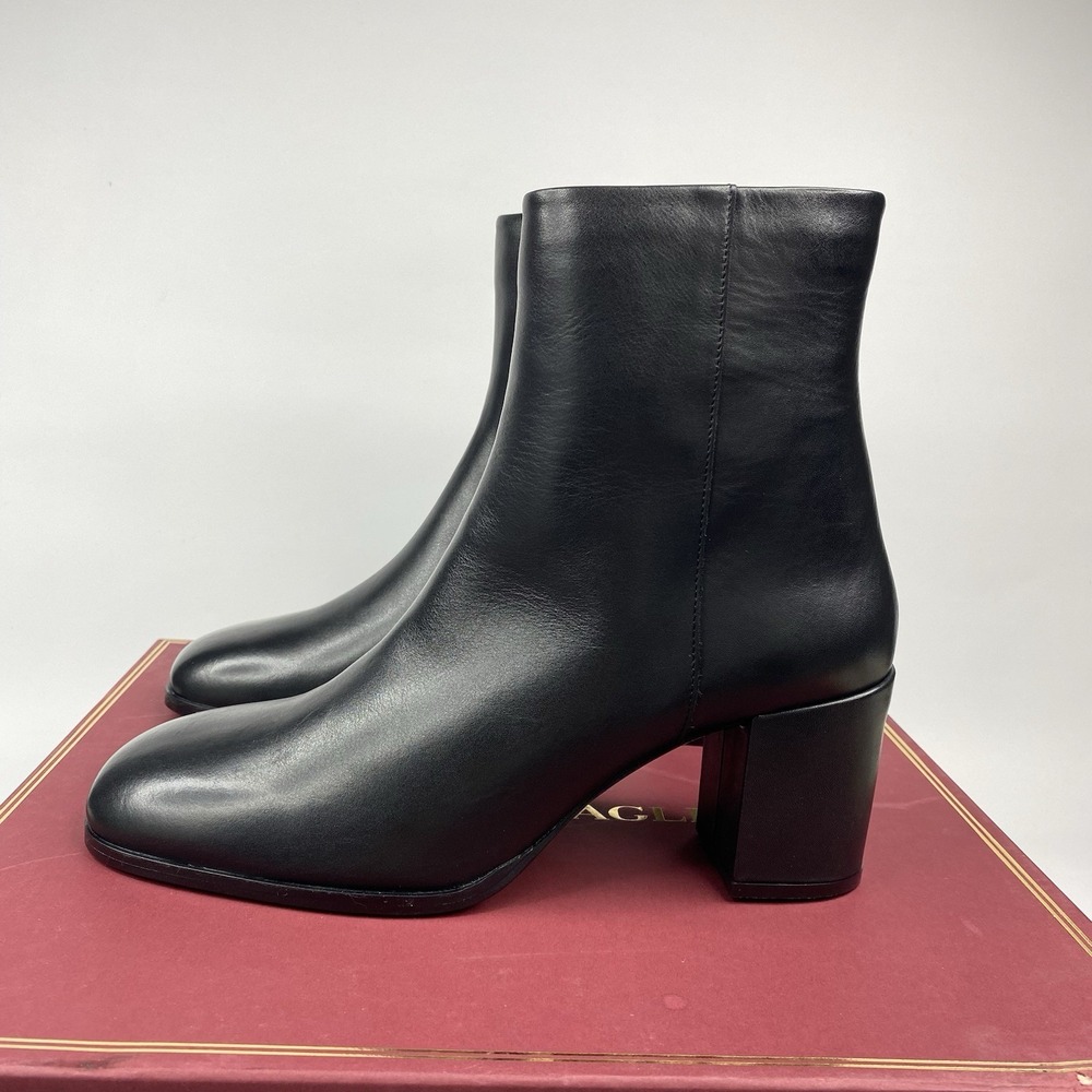 Bruno Magli Fenice Black Leather Boots Block Heel Side Zip‎ Women's 40.5 US 9.5